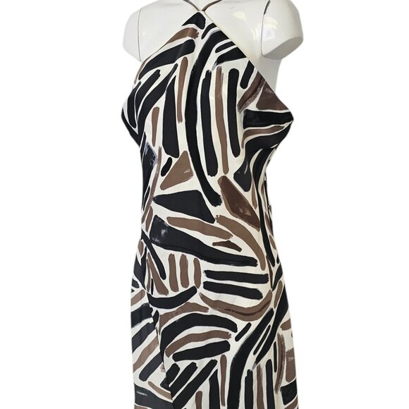 Anthropologie Halter Slip Midi Dress, Abstract Pattern, Black, Brown, Size XL - Picture 4 of 7